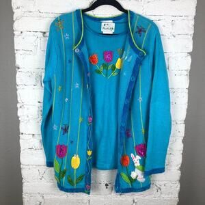 Vintage The Quacker Factory Tulip Bunny Sweater Set